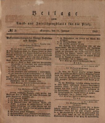 Königlich bayerisches Amts- und Intelligenzblatt für die Pfalz Donnerstag 11. Januar 1849