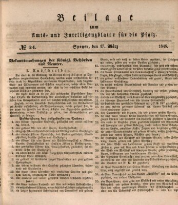 Königlich bayerisches Amts- und Intelligenzblatt für die Pfalz Samstag 17. März 1849