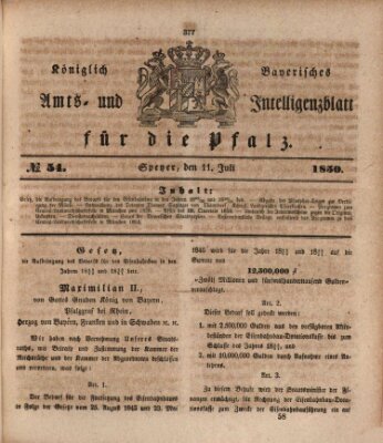 Königlich bayerisches Amts- und Intelligenzblatt für die Pfalz Donnerstag 11. Juli 1850