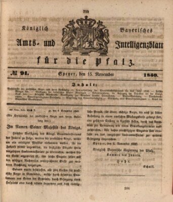 Königlich bayerisches Amts- und Intelligenzblatt für die Pfalz Freitag 15. November 1850