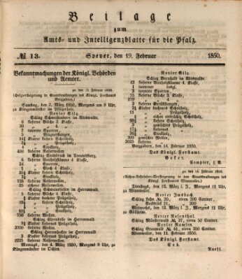 Königlich bayerisches Amts- und Intelligenzblatt für die Pfalz Dienstag 19. Februar 1850