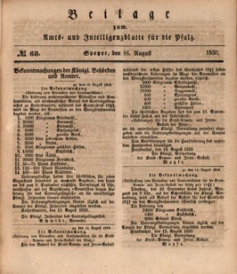 Königlich bayerisches Amts- und Intelligenzblatt für die Pfalz Freitag 16. August 1850