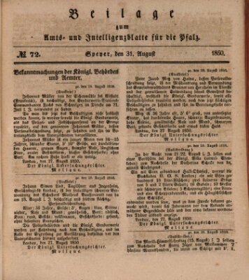 Königlich bayerisches Amts- und Intelligenzblatt für die Pfalz Samstag 31. August 1850