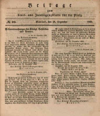 Königlich bayerisches Amts- und Intelligenzblatt für die Pfalz Samstag 28. Dezember 1850