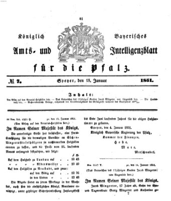 Königlich bayerisches Amts- und Intelligenzblatt für die Pfalz Samstag 18. Januar 1851
