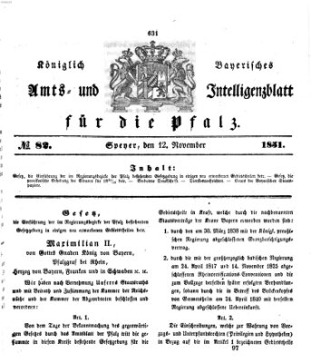 Königlich bayerisches Amts- und Intelligenzblatt für die Pfalz Mittwoch 12. November 1851