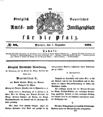 Königlich bayerisches Amts- und Intelligenzblatt für die Pfalz Montag 1. Dezember 1851
