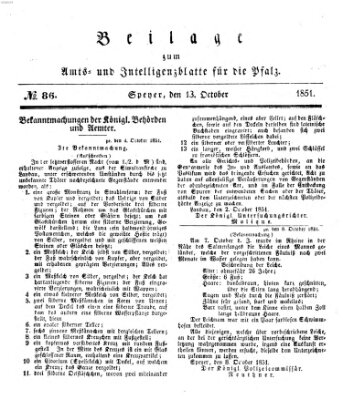 Königlich bayerisches Amts- und Intelligenzblatt für die Pfalz Montag 13. Oktober 1851