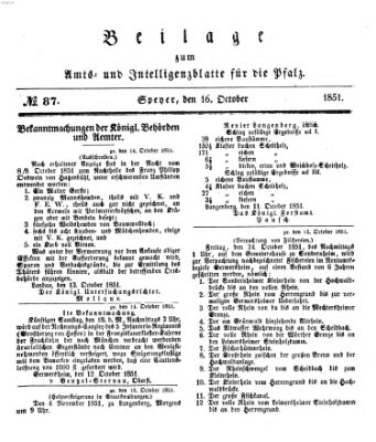 Königlich bayerisches Amts- und Intelligenzblatt für die Pfalz Donnerstag 16. Oktober 1851