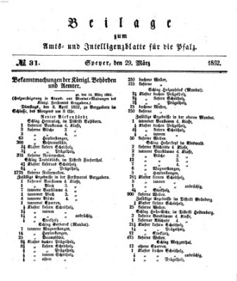 Königlich bayerisches Amts- und Intelligenzblatt für die Pfalz Montag 29. März 1852