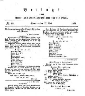 Königlich bayerisches Amts- und Intelligenzblatt für die Pfalz Freitag 27. Mai 1853