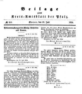 Königlich-bayerisches Kreis-Amtsblatt der Pfalz (Königlich bayerisches Amts- und Intelligenzblatt für die Pfalz) Donnerstag 20. Juli 1854