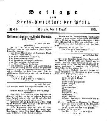Königlich-bayerisches Kreis-Amtsblatt der Pfalz (Königlich bayerisches Amts- und Intelligenzblatt für die Pfalz) Dienstag 1. August 1854