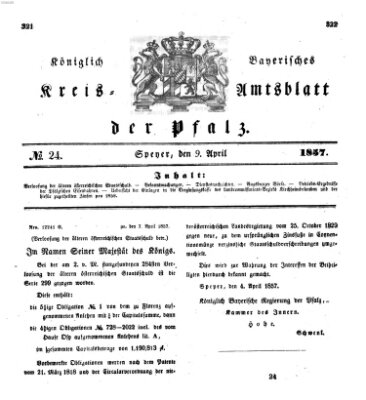 Königlich-bayerisches Kreis-Amtsblatt der Pfalz (Königlich bayerisches Amts- und Intelligenzblatt für die Pfalz) Donnerstag 9. April 1857