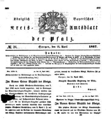 Königlich-bayerisches Kreis-Amtsblatt der Pfalz (Königlich bayerisches Amts- und Intelligenzblatt für die Pfalz) Samstag 18. April 1857