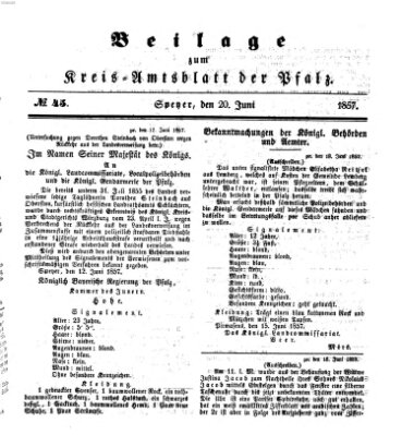 Königlich-bayerisches Kreis-Amtsblatt der Pfalz (Königlich bayerisches Amts- und Intelligenzblatt für die Pfalz) Samstag 20. Juni 1857