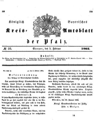 Königlich-bayerisches Kreis-Amtsblatt der Pfalz (Königlich bayerisches Amts- und Intelligenzblatt für die Pfalz) Mittwoch 5. Februar 1862