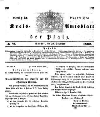 Königlich-bayerisches Kreis-Amtsblatt der Pfalz (Königlich bayerisches Amts- und Intelligenzblatt für die Pfalz) Montag 29. Dezember 1862