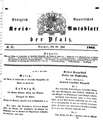 Königlich-bayerisches Kreis-Amtsblatt der Pfalz (Königlich bayerisches Amts- und Intelligenzblatt für die Pfalz) Montag 10. Juli 1865