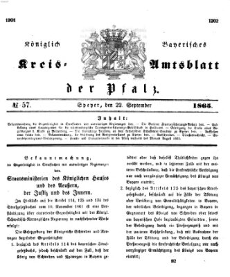 Königlich-bayerisches Kreis-Amtsblatt der Pfalz (Königlich bayerisches Amts- und Intelligenzblatt für die Pfalz) Freitag 22. September 1865