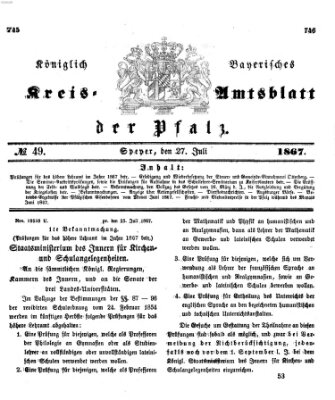 Königlich-bayerisches Kreis-Amtsblatt der Pfalz (Königlich bayerisches Amts- und Intelligenzblatt für die Pfalz) Samstag 27. Juli 1867