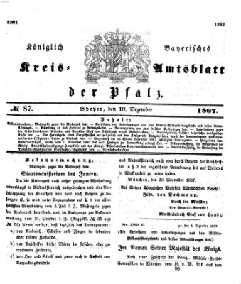Königlich-bayerisches Kreis-Amtsblatt der Pfalz (Königlich bayerisches Amts- und Intelligenzblatt für die Pfalz) Dienstag 10. Dezember 1867
