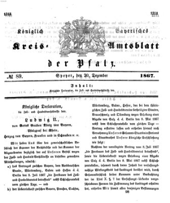 Königlich-bayerisches Kreis-Amtsblatt der Pfalz (Königlich bayerisches Amts- und Intelligenzblatt für die Pfalz) Freitag 20. Dezember 1867