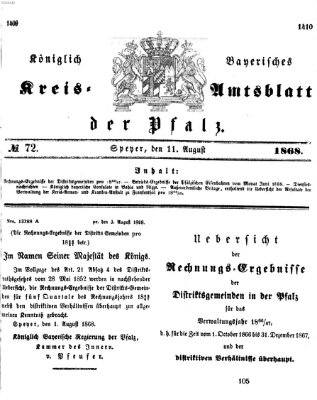 Königlich-bayerisches Kreis-Amtsblatt der Pfalz (Königlich bayerisches Amts- und Intelligenzblatt für die Pfalz) Dienstag 11. August 1868