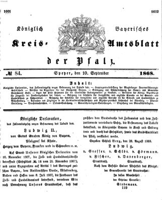 Königlich-bayerisches Kreis-Amtsblatt der Pfalz (Königlich bayerisches Amts- und Intelligenzblatt für die Pfalz) Donnerstag 10. September 1868