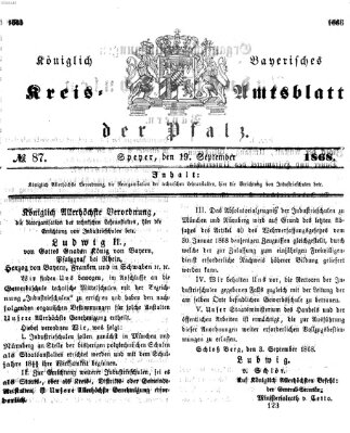 Königlich-bayerisches Kreis-Amtsblatt der Pfalz (Königlich bayerisches Amts- und Intelligenzblatt für die Pfalz) Samstag 19. September 1868
