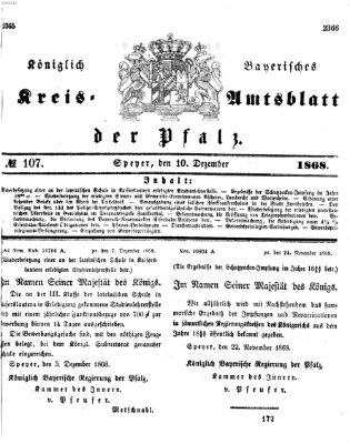Königlich-bayerisches Kreis-Amtsblatt der Pfalz (Königlich bayerisches Amts- und Intelligenzblatt für die Pfalz) Donnerstag 10. Dezember 1868