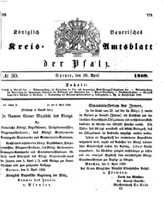 Königlich-bayerisches Kreis-Amtsblatt der Pfalz (Königlich bayerisches Amts- und Intelligenzblatt für die Pfalz) Samstag 10. April 1869