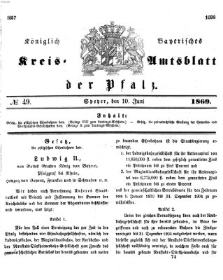 Königlich-bayerisches Kreis-Amtsblatt der Pfalz (Königlich bayerisches Amts- und Intelligenzblatt für die Pfalz) Donnerstag 10. Juni 1869