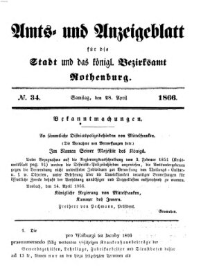 Amts- und Anzeigenblatt für die Stadt und das Königl. Bezirksamt Rothenburg Samstag 28. April 1866