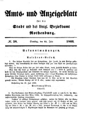 Amts- und Anzeigenblatt für die Stadt und das Königl. Bezirksamt Rothenburg Samstag 21. Juli 1866