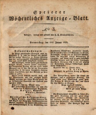Speyerer wöchentliches Anzeige-Blatt Donnerstag 16. Januar 1823