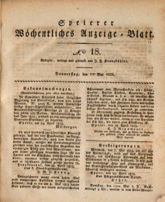 Speyerer wöchentliches Anzeige-Blatt Donnerstag 1. Mai 1823