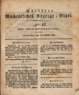 Speyerer wöchentliches Anzeige-Blatt Donnerstag 16. Oktober 1823