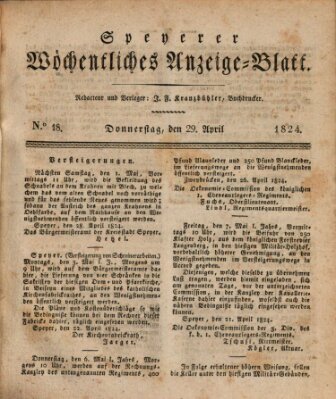 Speyerer wöchentliches Anzeige-Blatt Donnerstag 29. April 1824
