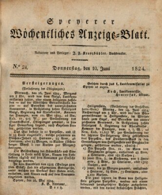 Speyerer wöchentliches Anzeige-Blatt Donnerstag 10. Juni 1824