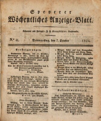 Speyerer wöchentliches Anzeige-Blatt Donnerstag 7. Oktober 1824