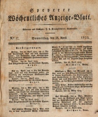 Speyerer wöchentliches Anzeige-Blatt Donnerstag 28. April 1825