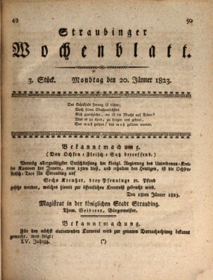 Straubinger Wochenblatt Montag 20. Januar 1823