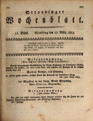 Straubinger Wochenblatt Montag 17. März 1823
