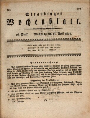 Straubinger Wochenblatt Montag 21. April 1823