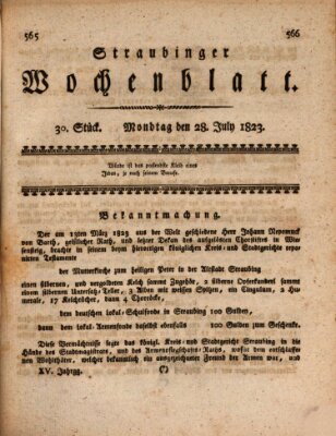 Straubinger Wochenblatt Montag 28. Juli 1823