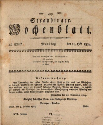 Straubinger Wochenblatt Montag 18. Oktober 1824