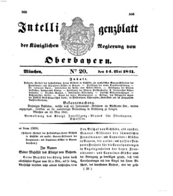 Intelligenzblatt der Königlichen Regierung von Oberbayern (Münchner Intelligenzblatt) Freitag 14. Mai 1841