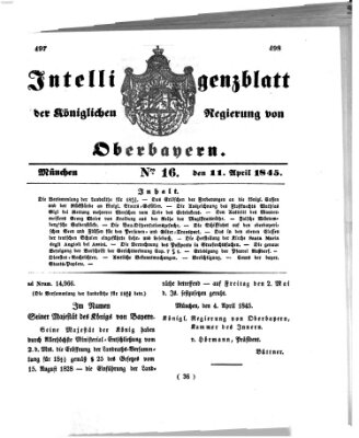 Intelligenzblatt der Königlichen Regierung von Oberbayern (Münchner Intelligenzblatt) Freitag 11. April 1845
