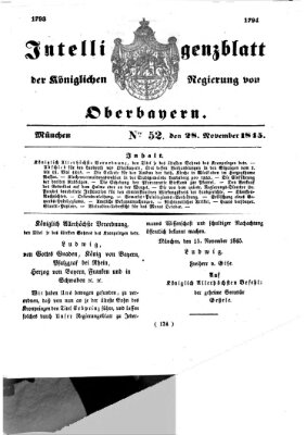 Intelligenzblatt der Königlichen Regierung von Oberbayern (Münchner Intelligenzblatt) Freitag 28. November 1845